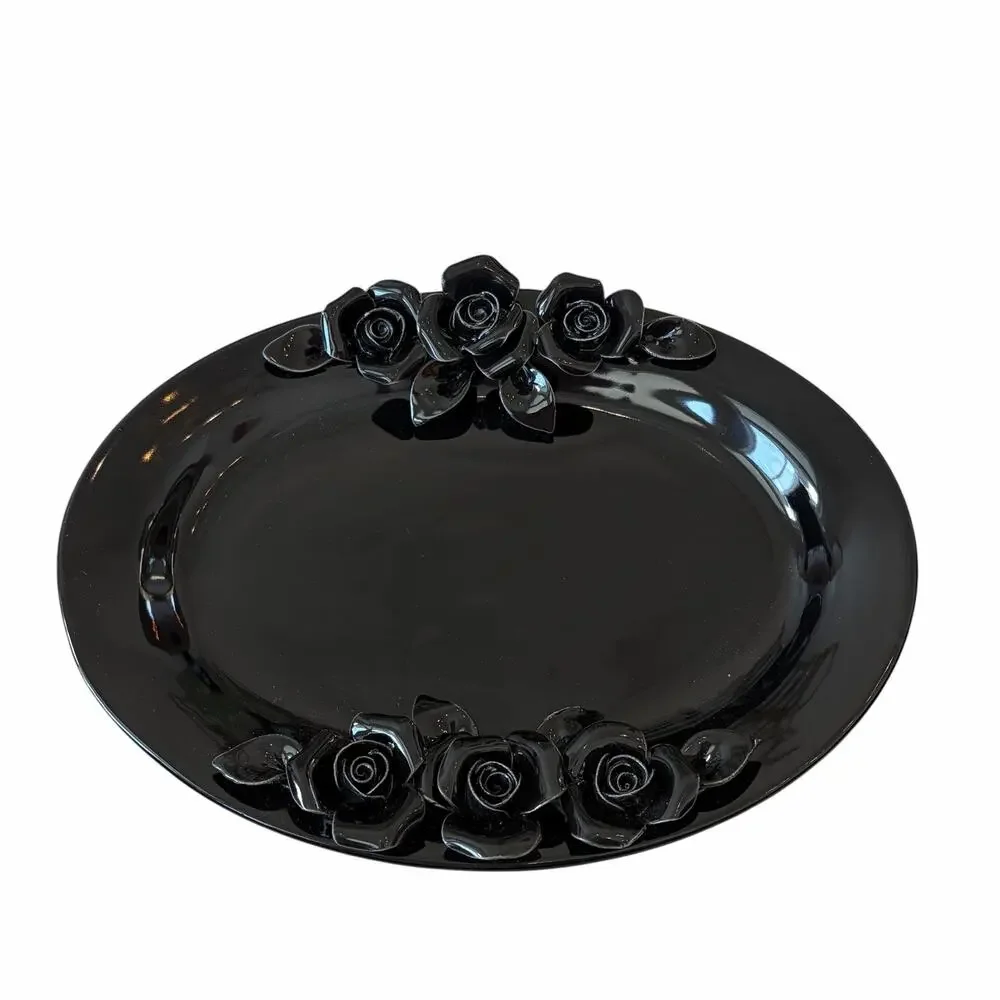 Potter's Studio Black Ornate Floral Decorative Serving Tray 10